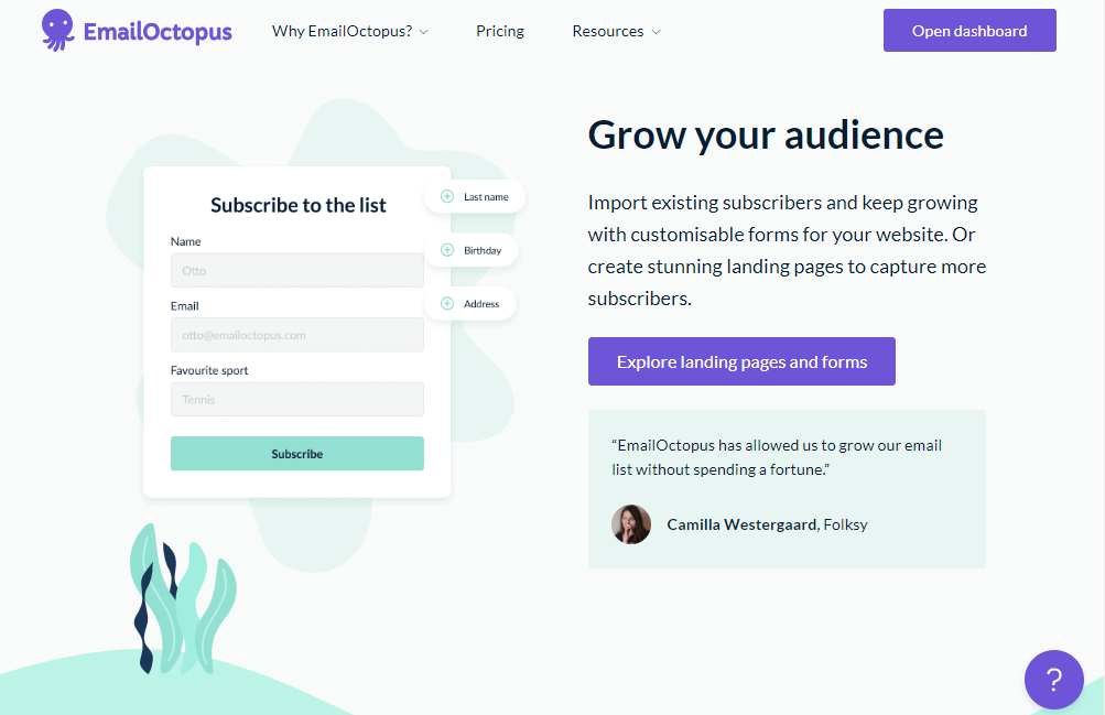 EmailOctopus Landing Pages and Forms